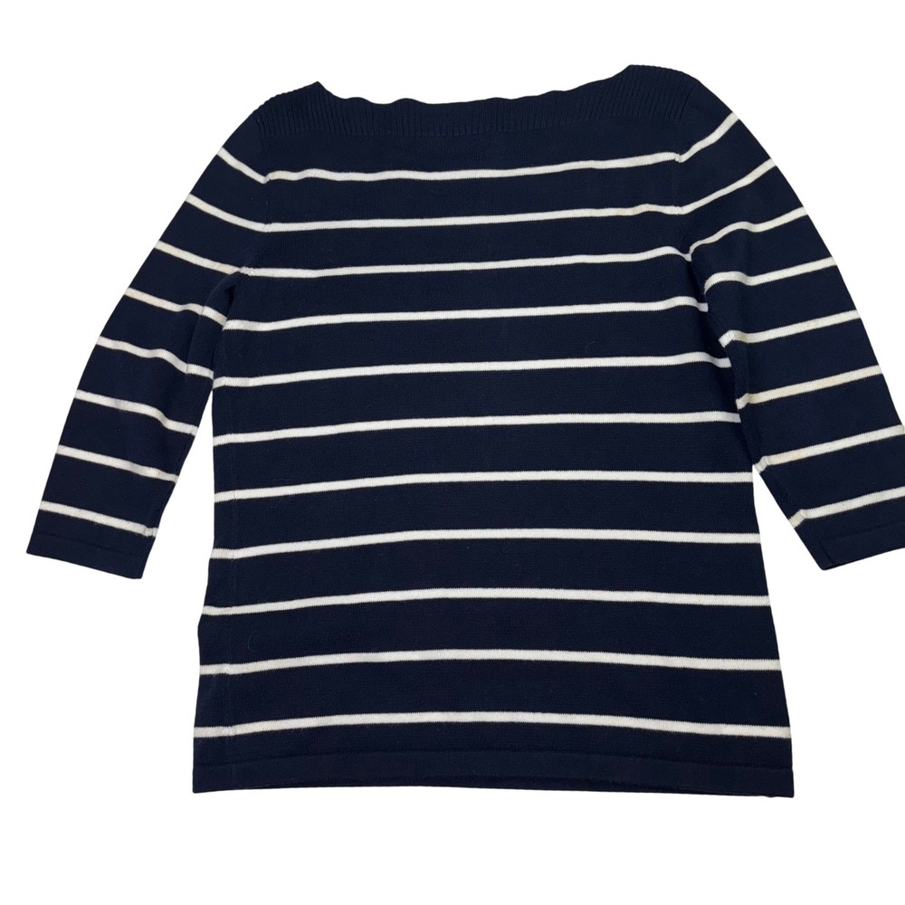 Lauren Ralph Lauren Sweater Petite S Striped Boat Neck 3/4 Sleeve Navy Nautical